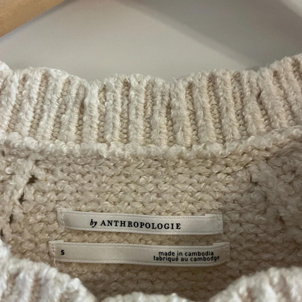 Anthropologie Cream Textured Crewneck Sweater